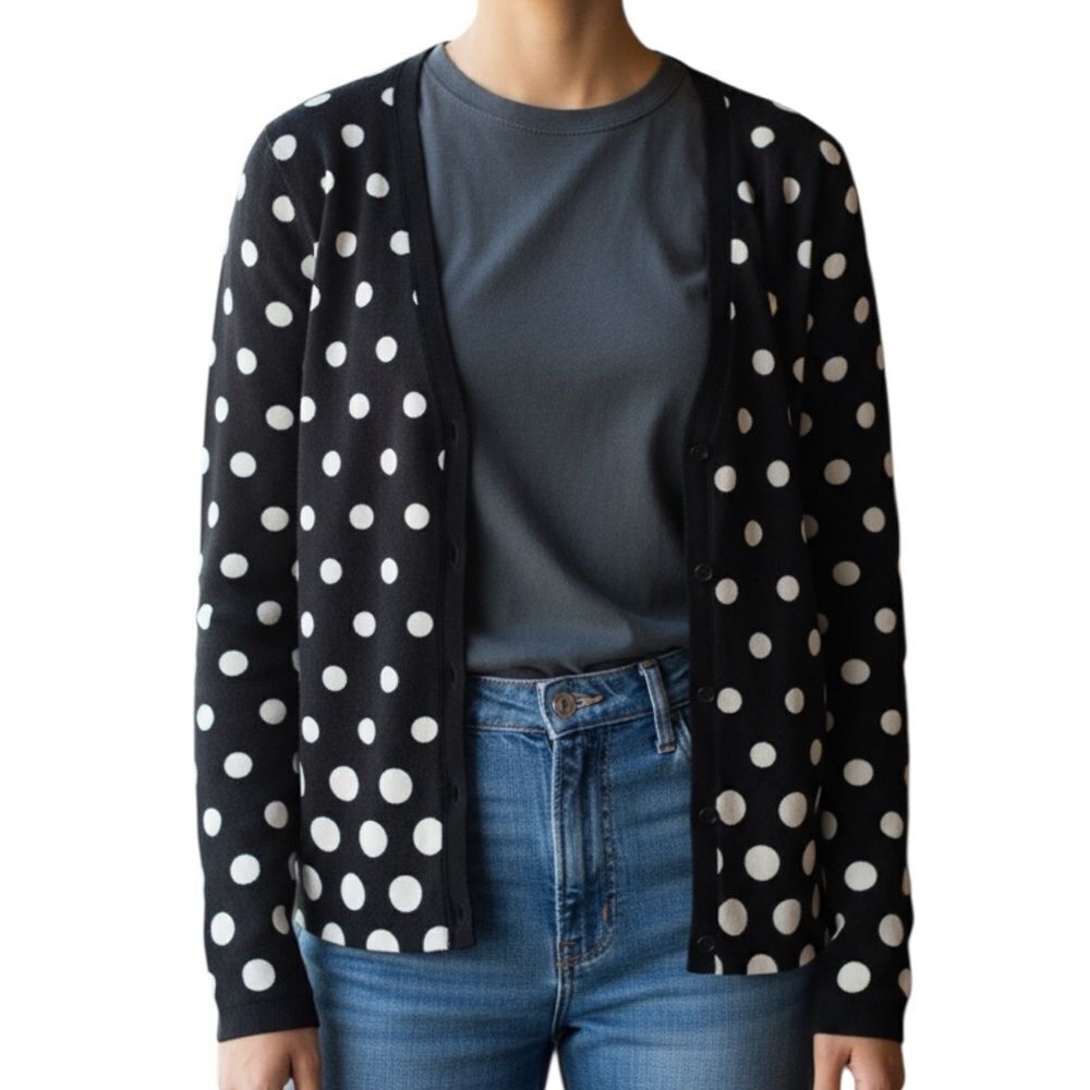George Polka Dot Black & White Button Down Cardigan (Size Medium)
